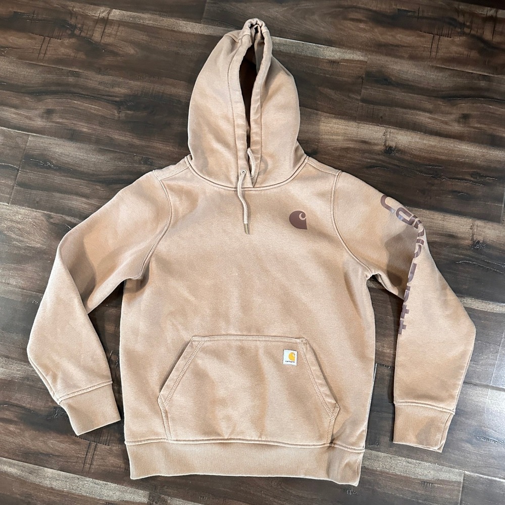Carhartt Womens Relaxed Fit Logo Hoodie Tan Brown Medium M 8-10